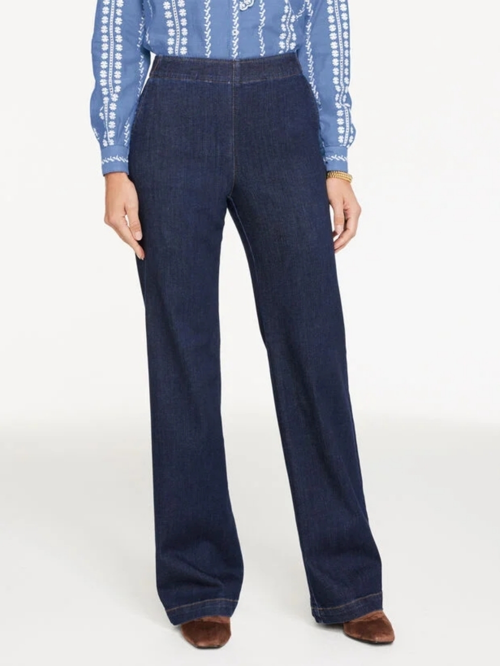Talbots Wide Leg Trouser Pull-On Travel Jeans Size Small P